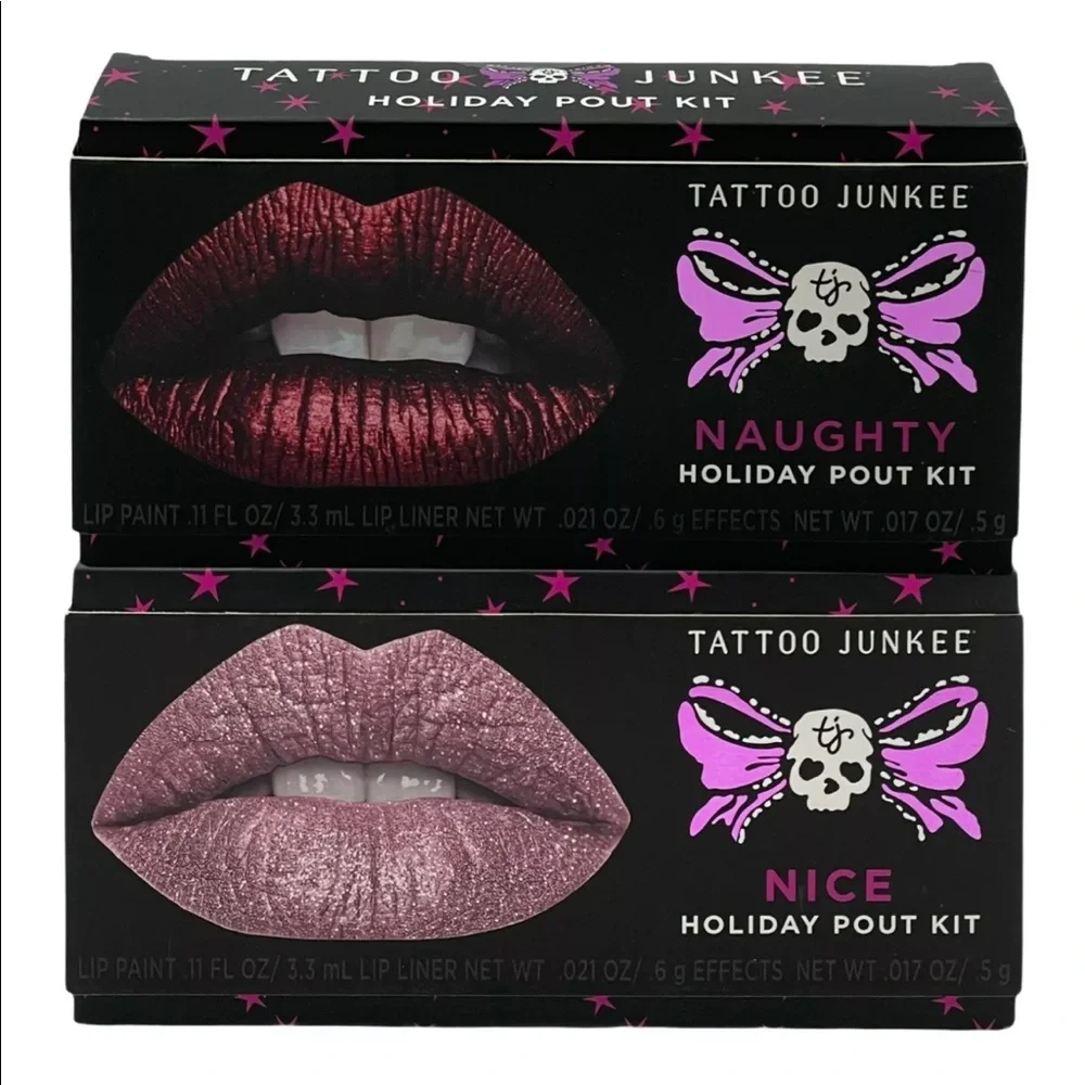 Tattoo Junkee Pout Kit Lip Paint Liner Metallic Naughty & Nice Liquid Lipstick - Picture 1 of 5